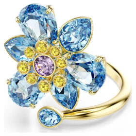 Anel Aberto Idyllia com Cortes Mistos, Flor, Azul, Banhado a Dourado Anel Aberto Idyllia com Cortes Mistos, Flor, Azul, Banhado a Dourado