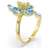 Anel Aberto Idyllia com Cortes Mistos, Flor, Azul, Banhado a Dourado
