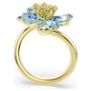 Anel Aberto Idyllia com Cortes Mistos, Flor, Azul, Banhado a Dourado