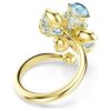 Anel Aberto Idyllia com Cortes Mistos, Flor, Azul, Banhado a Dourado