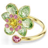 Anel Aberto Idyllia com Cortes Mistos, Flor, Verde, Banhado a Dourado