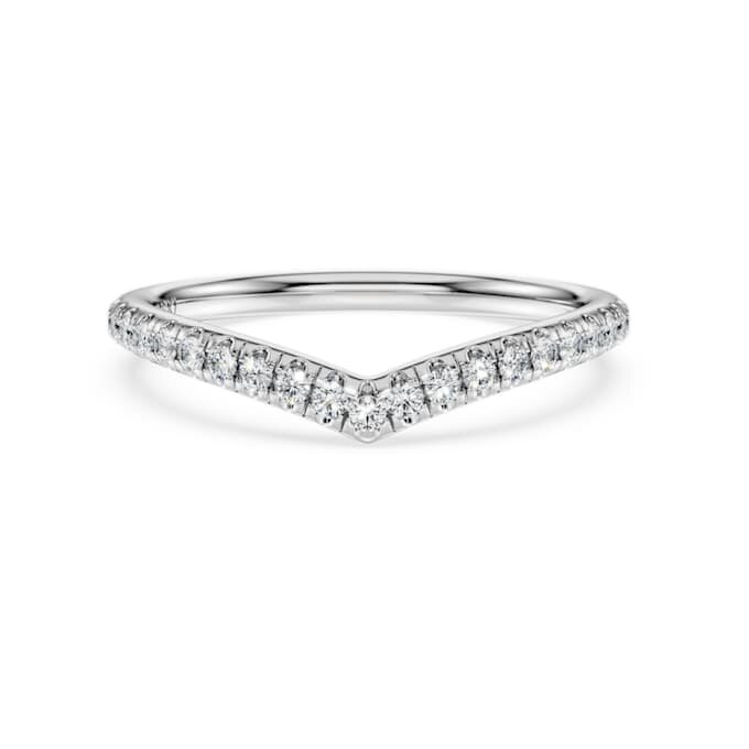 Anel com banda em V «Eternity», diamantes cultivados em laboratório, 0,25 ct no total, forma redonda, ouro branco de 14K Anel com banda em V «Eternity», diamantes cultivados em laboratório, 0,25 ct no total, forma redonda, ouro branco de 14K