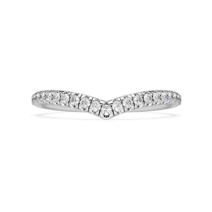 Anel com banda em V «Eternity», diamantes cultivados em laboratório, 0,25 ct no total, forma redonda, ouro branco de 14K Anel com banda em V «Eternity», diamantes cultivados em laboratório, 0,25 ct no total, forma redonda, ouro branco de 14K