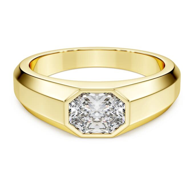 Anel com banda octogonal, diamantes cultivados em laboratório, 1,0 Ct no total, forma octogonal, ouro amarelo de 14K Anel com banda octogonal, diamantes cultivados em laboratório, 1,0 Ct no total, forma octogonal, ouro amarelo de 14K