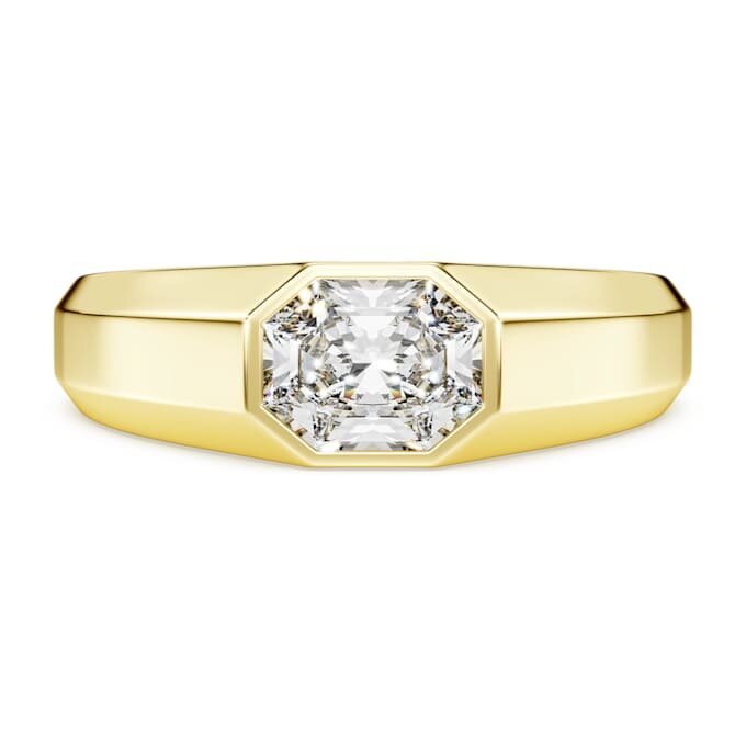 Anel com banda octogonal, diamantes cultivados em laboratório, 1,0 Ct no total, forma octogonal, ouro amarelo de 14K Anel com banda octogonal, diamantes cultivados em laboratório, 1,0 Ct no total, forma octogonal, ouro amarelo de 14K
