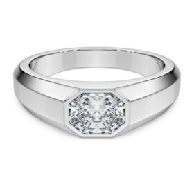 Anel com banda octogonal, diamantes cultivados em laboratório, 1,0 ct no total, forma octogonal, ouro branco de 14K Anel com banda octogonal, diamantes cultivados em laboratório, 1,0 ct no total, forma octogonal, ouro branco de 14K