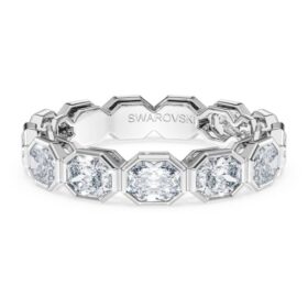 Anel com banda octogonal, diamantes cultivados em laboratório, 2,4 quilates no total, forma octogonal, ouro branco de 14 quilates Anel com banda octogonal, diamantes cultivados em laboratório, 2,4 quilates no total, forma octogonal, ouro branco de 14 quilates