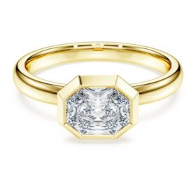 Anel com engaste octogonal, diamantes cultivados em laboratório, 1,0 ct no total, forma octogonal, ouro amarelo de 14K Anel com engaste octogonal, diamantes cultivados em laboratório, 1,0 ct no total, forma octogonal, ouro amarelo de 14K