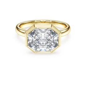 Anel com engaste octogonal, diamantes cultivados em laboratório, 3,0 Ct no total, forma octogonal, ouro amarelo de 14K Anel com engaste octogonal, diamantes cultivados em laboratório, 3,0 Ct no total, forma octogonal, ouro amarelo de 14K