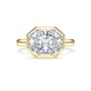 Anel com engaste octogonal, diamantes cultivados em laboratório, 3,0 Ct no total, forma octogonal, ouro amarelo de 14K