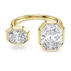 Anel com engaste octogonal, diamantes cultivados em laboratório, 4,10 Ct no total, forma octogonal, ouro amarelo de 18 quilates Anel com engaste octogonal, diamantes cultivados em laboratório, 4,10 Ct no total, forma octogonal, ouro amarelo de 18 quilates