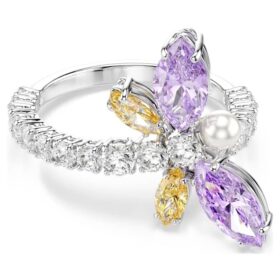 Anel com motivo Ariana Grande X Swarovski, cortes mistos, libélula, multicolorido, banhado a ródio Anel com motivo Ariana Grande X Swarovski, cortes mistos, libélula, multicolorido, banhado a ródio