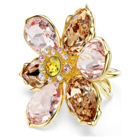 Anel com motivo Idyllia, cortes mistos, flor, multicolorido, banhado a ouro Anel com motivo Idyllia, cortes mistos, flor, multicolorido, banhado a ouro