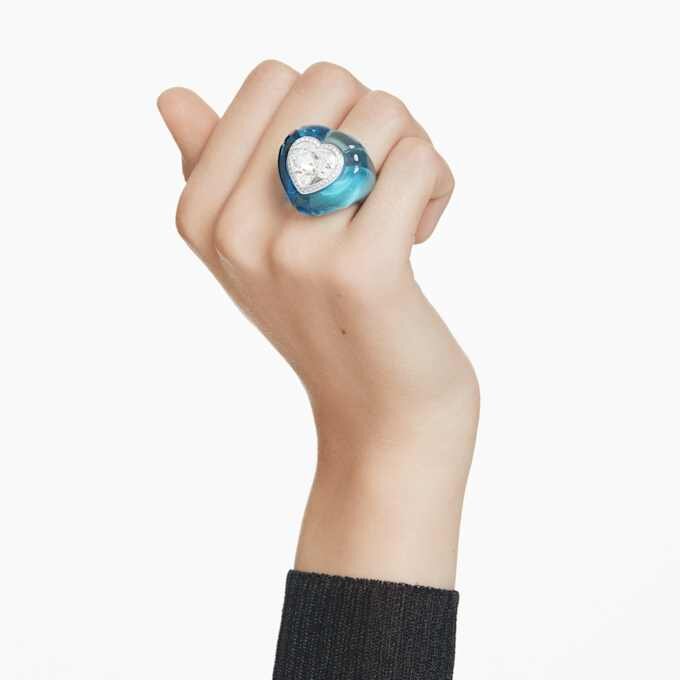 Anel de cocktail Dulcis com corte em coração, pavé, coração, azul Anel de cocktail Dulcis com corte em coração, pavé, coração, azul