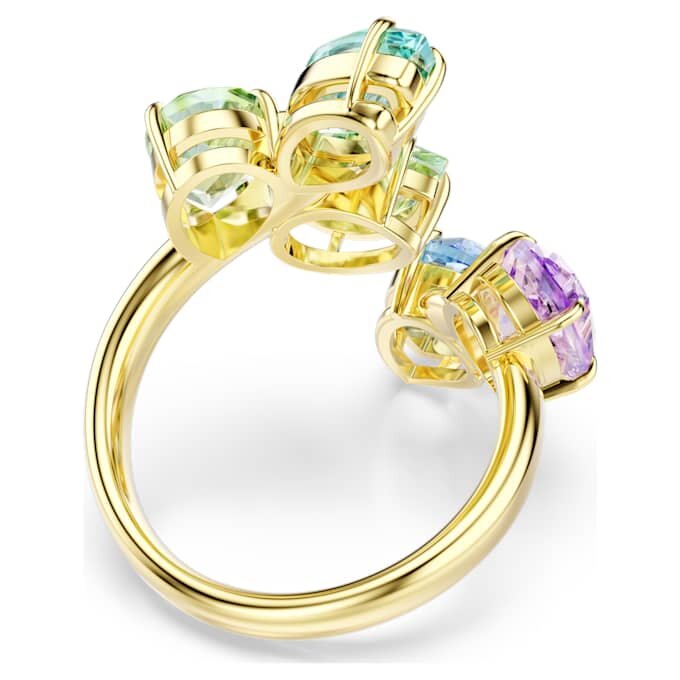 Anel de cocktail Gema com cortes mistos, multicolorido, banhado a tom dourado Anel de cocktail Gema com cortes mistos, multicolorido, banhado a tom dourado