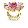 Anel de cocktail Idyllia Flower, rosa, banhado a dourado