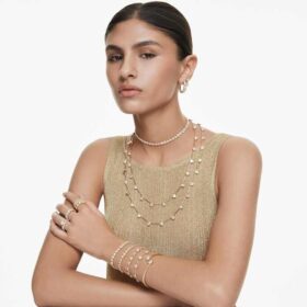 Conjunto Una Angelic, corte redondo, branco, banhado a dourado
