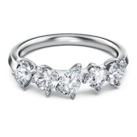Anel Galaxy com diamantes cultivados em laboratório, 1 Ct Tw, formas variadas, ouro branco de 14K Anel Galaxy com diamantes cultivados em laboratório, 1 Ct Tw, formas variadas, ouro branco de 14K