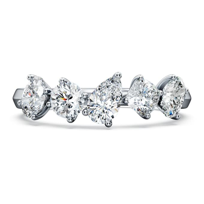 Anel Galaxy com diamantes cultivados em laboratório, 1 Ct Tw, formas variadas, ouro branco de 14K Anel Galaxy com diamantes cultivados em laboratório, 1 Ct Tw, formas variadas, ouro branco de 14K