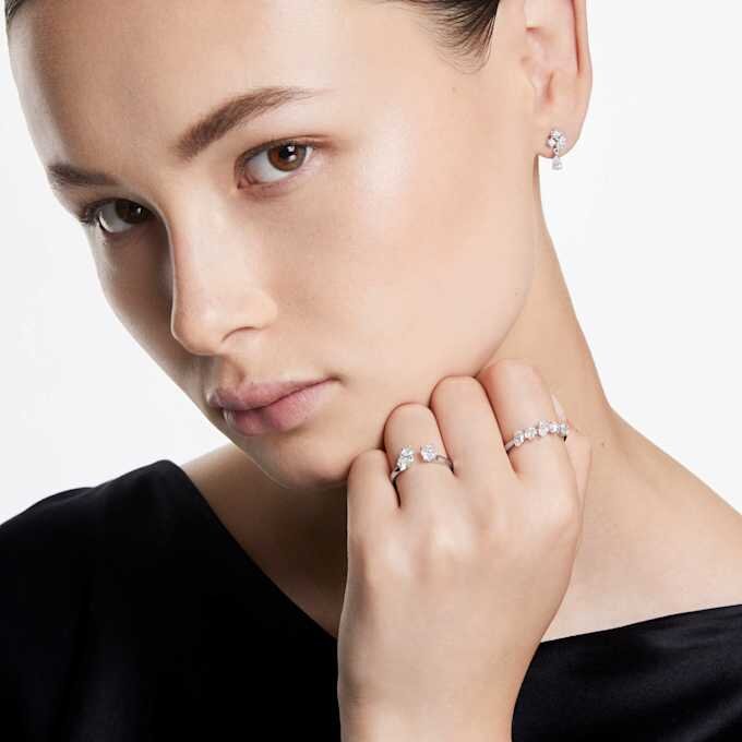 Anel Galaxy com diamantes cultivados em laboratório, 1 Ct Tw, formas variadas, ouro branco de 14K Anel Galaxy com diamantes cultivados em laboratório, 1 Ct Tw, formas variadas, ouro branco de 14K