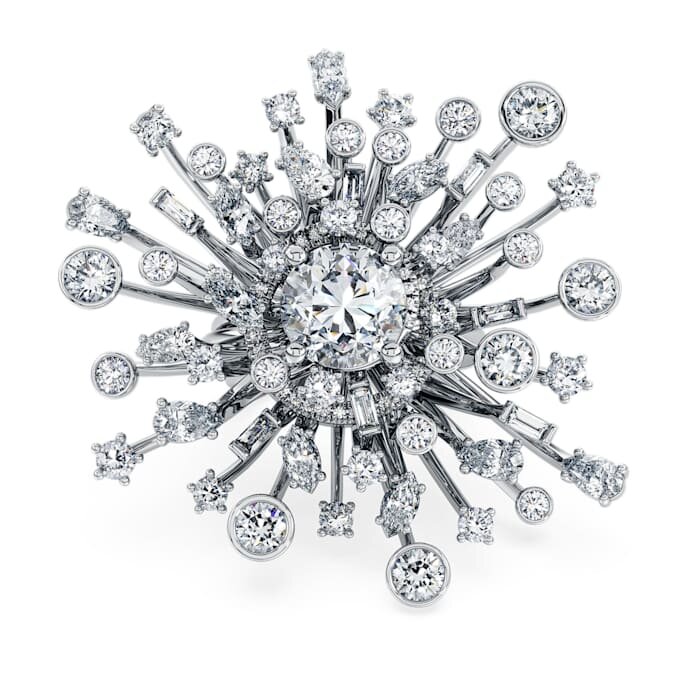 Anel Galaxy com diamantes cultivados em laboratório, 9,5 Ct no total, formas variadas, ouro branco de 18K Anel Galaxy com diamantes cultivados em laboratório, 9,5 Ct no total, formas variadas, ouro branco de 18K