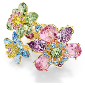 Anel Idyllia com cortes mistos, flor, multicolorido, banhado a dourado Anel Idyllia com cortes mistos, flor, multicolorido, banhado a dourado
