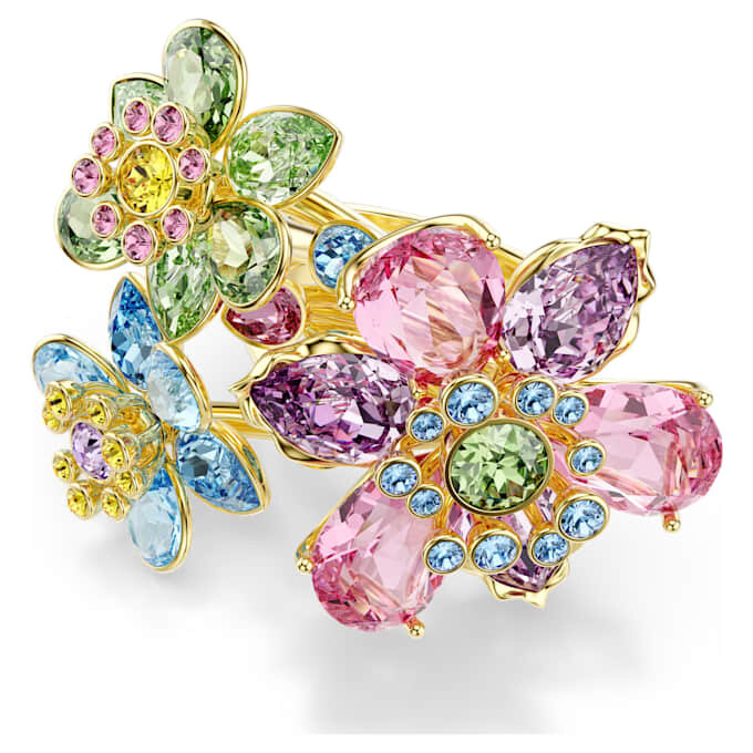 Anel Idyllia com cortes mistos, flor, multicolorido, banhado a dourado Anel Idyllia com cortes mistos, flor, multicolorido, banhado a dourado