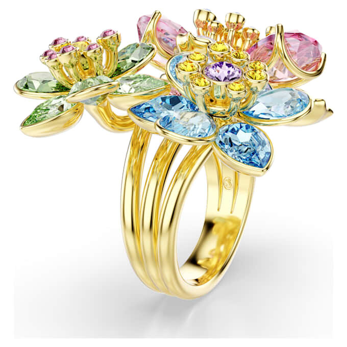 Anel Idyllia com cortes mistos, flor, multicolorido, banhado a dourado Anel Idyllia com cortes mistos, flor, multicolorido, banhado a dourado