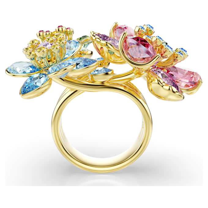 Anel Idyllia com cortes mistos, flor, multicolorido, banhado a dourado Anel Idyllia com cortes mistos, flor, multicolorido, banhado a dourado