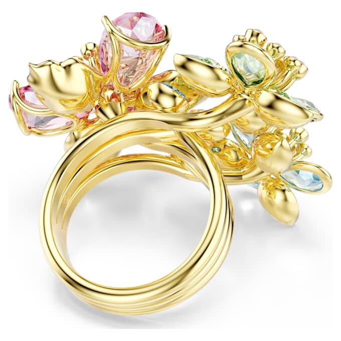 Anel Idyllia com cortes mistos, flor, multicolorido, banhado a dourado Anel Idyllia com cortes mistos, flor, multicolorido, banhado a dourado