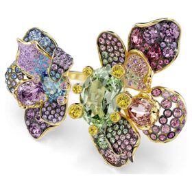 Anel Idyllia com cortes mistos, pavé, flor, multicolorido, banhado a dourado Anel Idyllia com cortes mistos, pavé, flor, multicolorido, banhado a dourado
