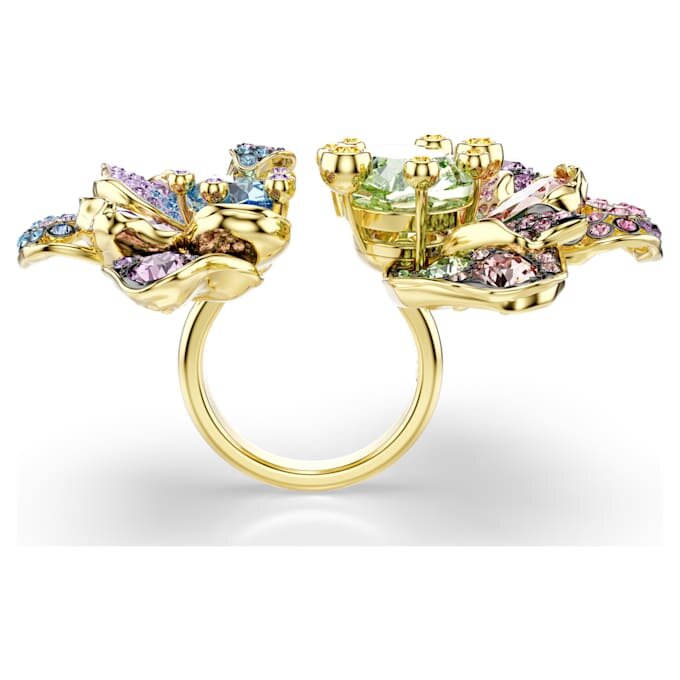 Anel Idyllia com cortes mistos, pavé, flor, multicolorido, banhado a dourado Anel Idyllia com cortes mistos, pavé, flor, multicolorido, banhado a dourado