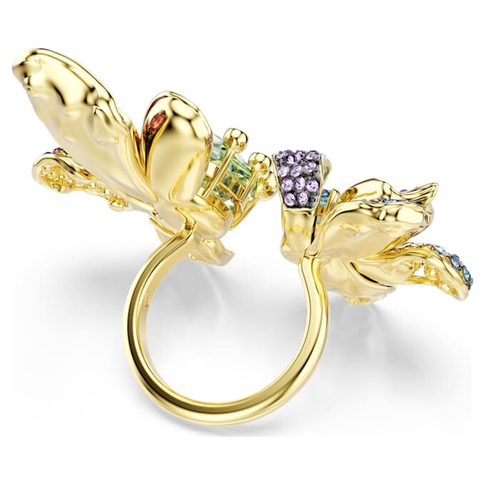 Anel Idyllia com cortes mistos, pavé, flor, multicolorido, banhado a dourado Anel Idyllia com cortes mistos, pavé, flor, multicolorido, banhado a dourado