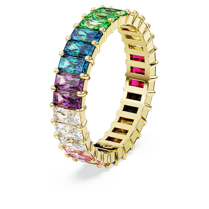 Anel Matrix com corte baguete, multicolorido, banhado a dourado Anel Matrix com corte baguete, multicolorido, banhado a dourado