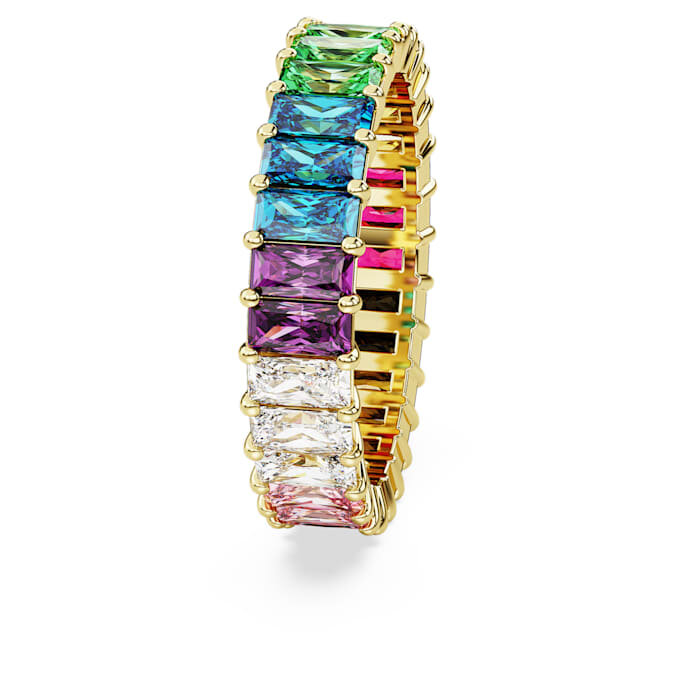 Anel Matrix com corte baguete, multicolorido, banhado a dourado Anel Matrix com corte baguete, multicolorido, banhado a dourado