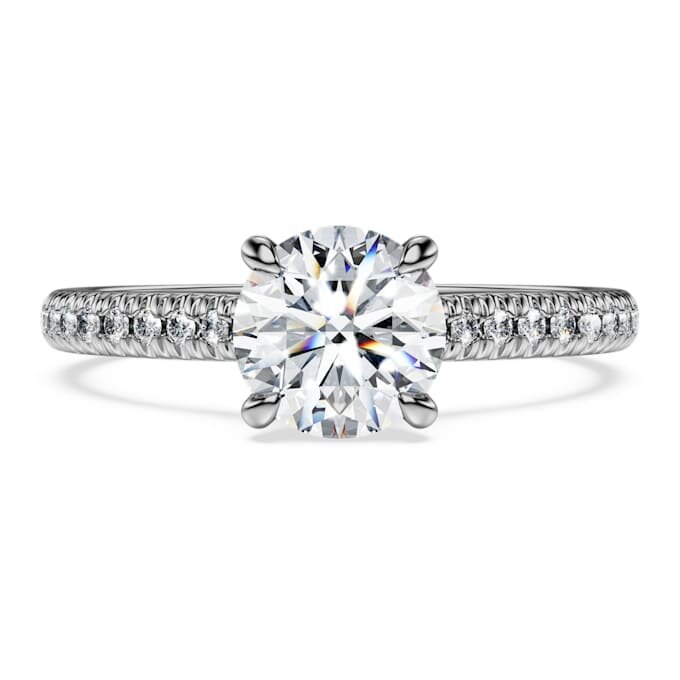 Anel Solitário Eternity com diamantes cultivados em laboratório, 1,2 Ct no total, forma redonda, ouro branco de 14K Anel Solitário Eternity com diamantes cultivados em laboratório, 1,2 Ct no total, forma redonda, ouro branco de 14K