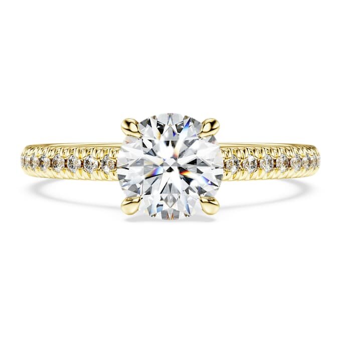 Anel Solitário Eternity com diamantes cultivados em laboratório, 1,2 quilates no total, forma redonda, ouro amarelo de 14 quilates Anel Solitário Eternity com diamantes cultivados em laboratório, 1,2 quilates no total, forma redonda, ouro amarelo de 14 quilates
