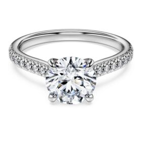Anel Solitário Eternity com diamantes cultivados em laboratório, 1,7 quilates no total, forma redonda, ouro branco de 14 quilates