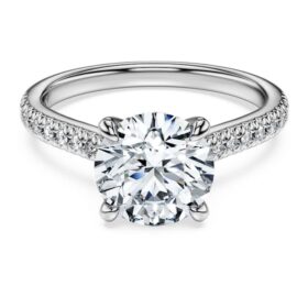 Anel Solitário Eternity com diamantes cultivados em laboratório, 2,2 Ct no total, forma redonda, ouro branco de 14K