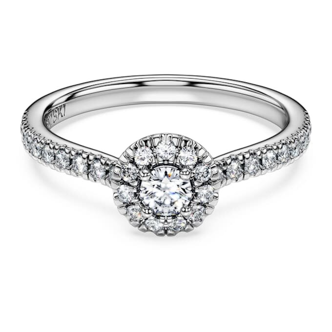 Anel Solitário Eternity Halo com Diamantes Cultivados em Laboratório, 0,45 ct no total, forma redonda, prata esterlina Anel Solitário Eternity Halo com Diamantes Cultivados em Laboratório, 0,45 ct no total, forma redonda, prata esterlina