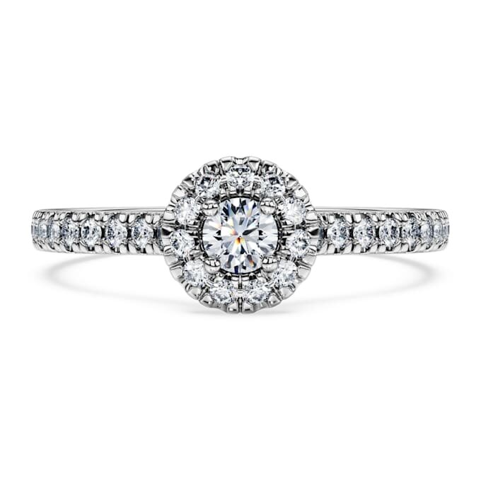 Anel Solitário Eternity Halo com Diamantes Cultivados em Laboratório, 0,45 ct no total, forma redonda, prata esterlina Anel Solitário Eternity Halo com Diamantes Cultivados em Laboratório, 0,45 ct no total, forma redonda, prata esterlina