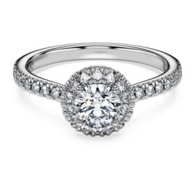 Anel Solitário Eternity Halo com diamantes cultivados em laboratório, 0,8 ct no total, forma redonda, ouro branco de 14K
