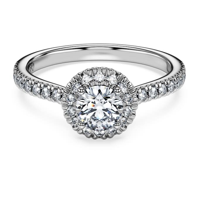 Anel Solitário Eternity Halo com diamantes cultivados em laboratório, 0,8 ct no total, forma redonda, ouro branco de 14K Anel Solitário Eternity Halo com diamantes cultivados em laboratório, 0,8 ct no total, forma redonda, ouro branco de 14K