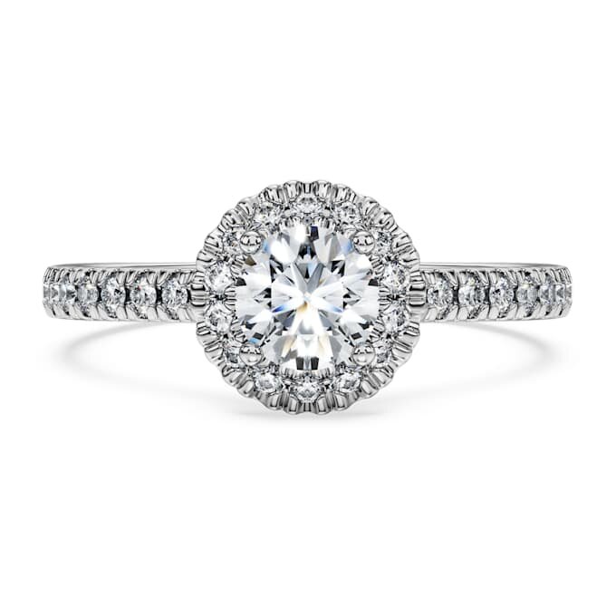 Anel Solitário Eternity Halo com diamantes cultivados em laboratório, 0,8 ct no total, forma redonda, ouro branco de 14K Anel Solitário Eternity Halo com diamantes cultivados em laboratório, 0,8 ct no total, forma redonda, ouro branco de 14K