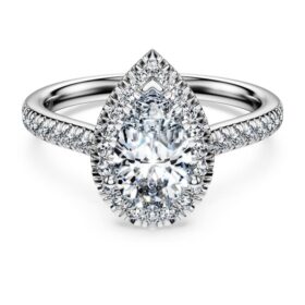 Anel Solitário Eternity Halo com diamantes cultivados em laboratório, 1,3 Ct Tw, formato de pêra, ouro branco de 14K Anel Solitário Eternity Halo com diamantes cultivados em laboratório, 1,3 Ct Tw, formato de pêra, ouro branco de 14K