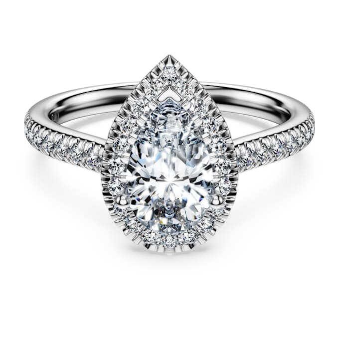 Anel Solitário Eternity Halo com diamantes cultivados em laboratório, 1,3 Ct Tw, formato de pêra, ouro branco de 14K Anel Solitário Eternity Halo com diamantes cultivados em laboratório, 1,3 Ct Tw, formato de pêra, ouro branco de 14K