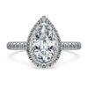 Anel Solitário Eternity Halo com diamantes cultivados em laboratório, 1,3 Ct Tw, formato de pêra, ouro branco de 14K Anel Solitário Eternity Halo com diamantes cultivados em laboratório, 1,3 Ct Tw, formato de pêra, ouro branco de 14K