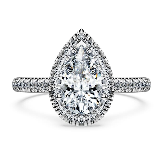 Anel Solitário Eternity Halo com diamantes cultivados em laboratório, 1,3 Ct Tw, formato de pêra, ouro branco de 14K Anel Solitário Eternity Halo com diamantes cultivados em laboratório, 1,3 Ct Tw, formato de pêra, ouro branco de 14K