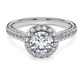 Anel Solitário Eternity Halo com diamantes cultivados em laboratório, 1,33 ct no total, forma redonda, ouro branco de 14K