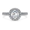Anel Solitário Eternity Halo com diamantes cultivados em laboratório, 1,33 ct no total, forma redonda, ouro branco de 14K Anel Solitário Eternity Halo com diamantes cultivados em laboratório, 1,33 ct no total, forma redonda, ouro branco de 14K